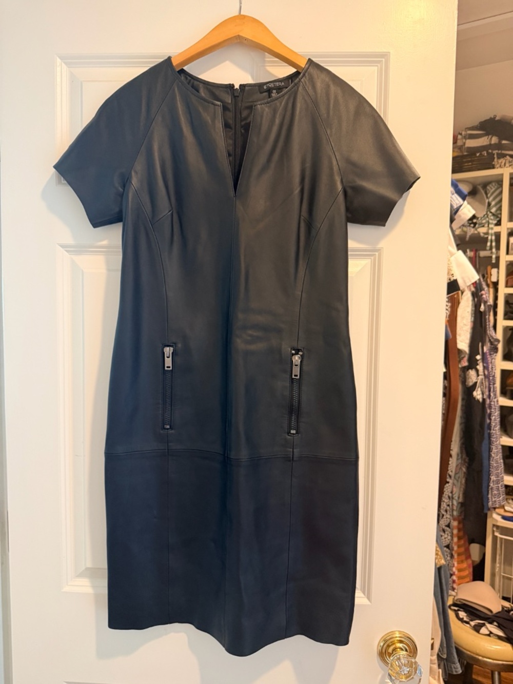 ETCETERA Black & Brown Genuine Leather Shift Dress Size 00
